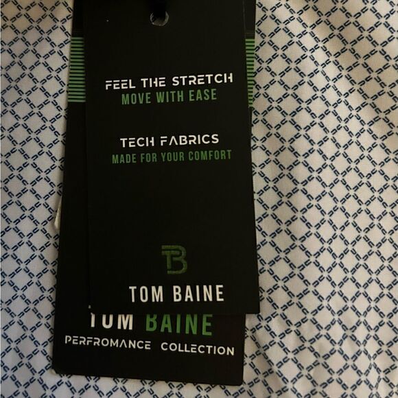 Tom Baine Performance Slim Fit White Blue Print Button Down Shirt Size XXL - Picture 3 of 7
